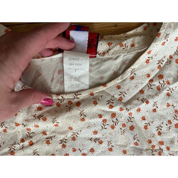 80s-90s Calico Cottagecore Short Sleeve Mini Dress Rayon with Belt - Picture 5 of 5